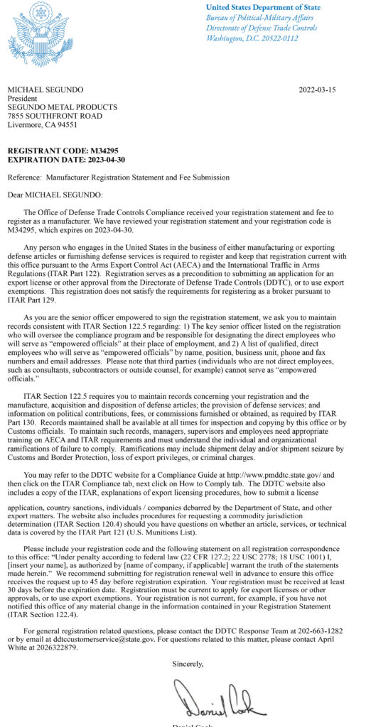 ITAR Registration