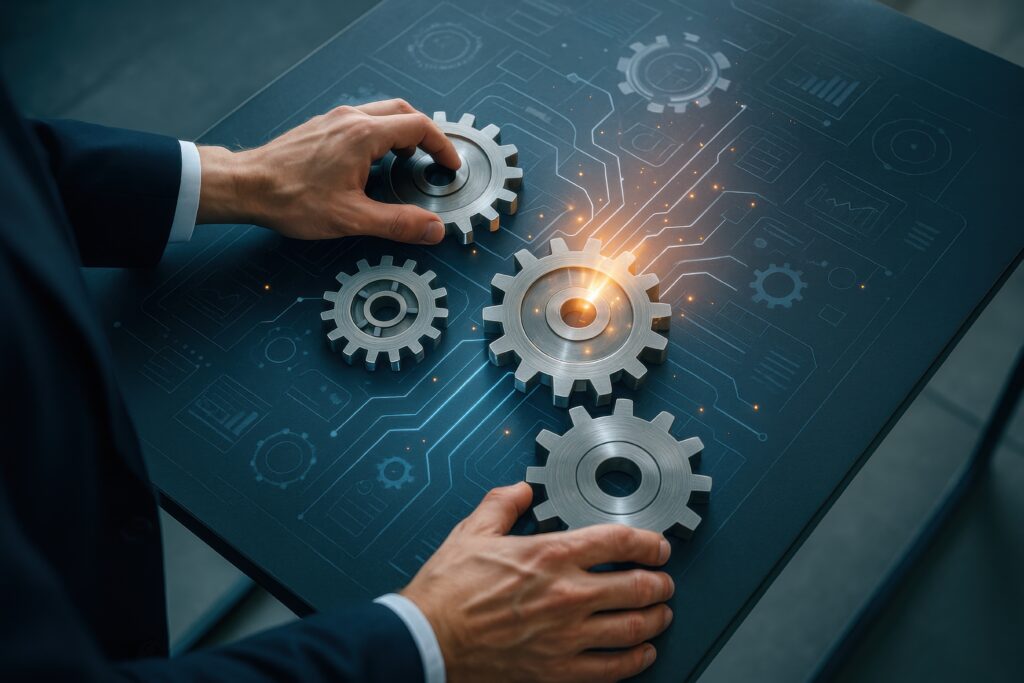 Hands moving pieces in to place